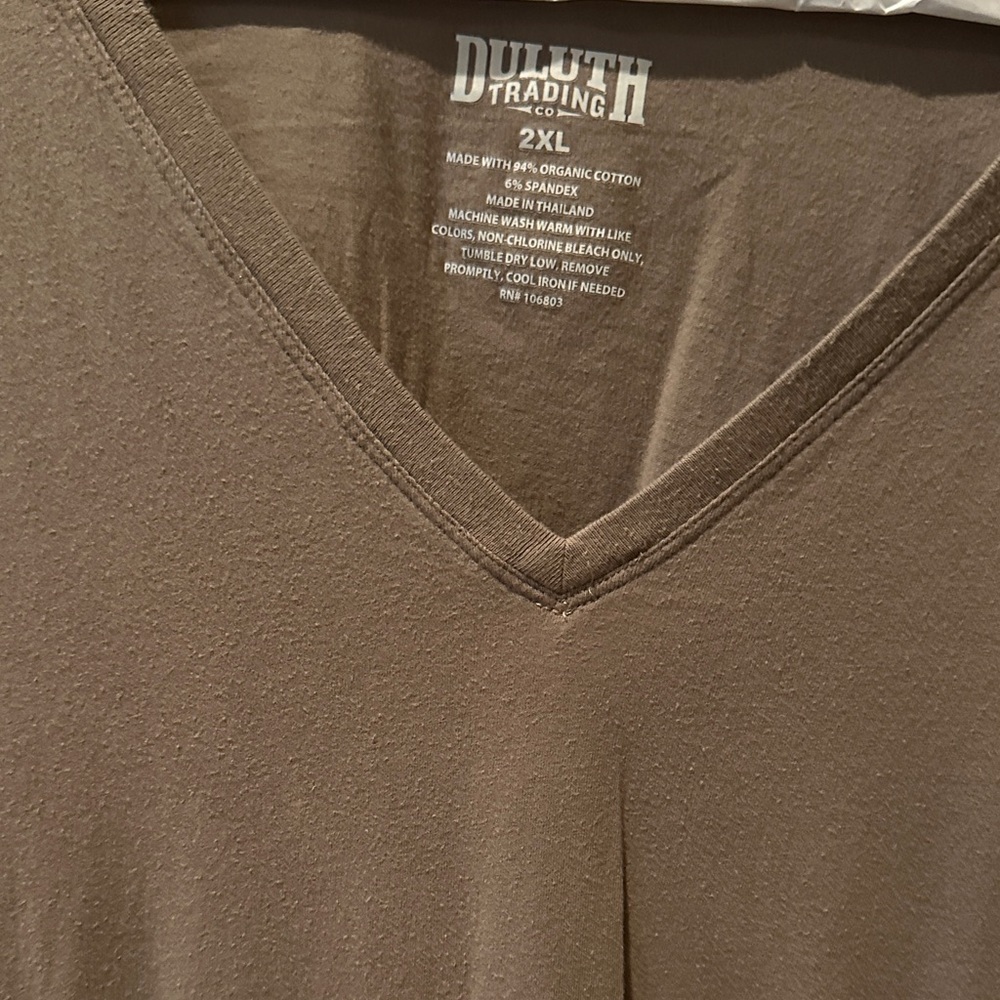 Duluth Trading Co. Taupe V-Neck Tee 2XL